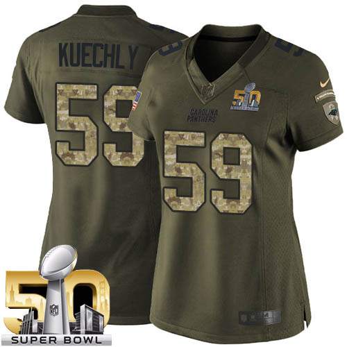 Women's Limited Luke Kuechly Super Bowl L Nike Jersey Green - #59 Salute to Service NFL Carolina Panthers